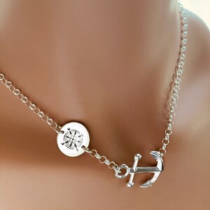 Anchor Sterling Silver Pendant With Compass Charm Necklace image 3