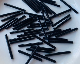 Long Glass Bugle Tube Beads Black