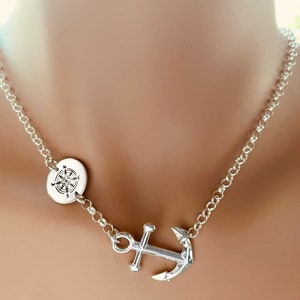 Anchor Sterling Silver Pendant With Compass Charm Necklace image 5