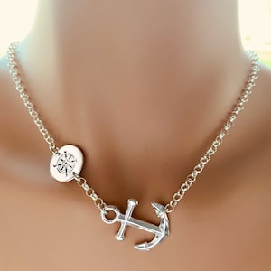 Anchor Sterling Silver Pendant With Compass Charm Necklace image 1