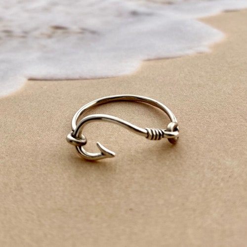 Sterling Silver Fishing Ring Fish Hook Ring Sideways Fish - Etsy