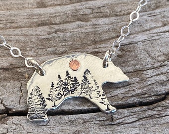 Bear Mountain In The Pines With Sun In Sky Necklace