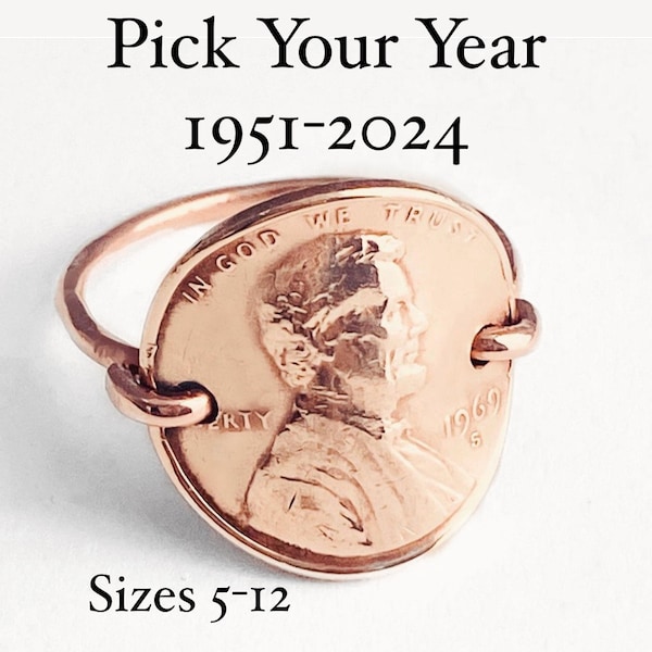 Coin Collection Copper Penny Keepsake Ring Years 1951 to 2023 Recycled Repurposed