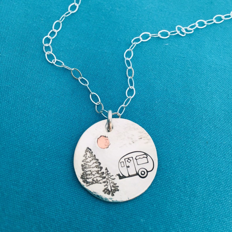 Tent Airstream Canned Ham Camping is my Sanity Sterling Silver and Copper Necklace Camper Trailer image 3