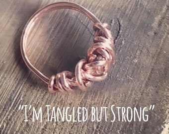 I Am Tangled But Strong With Unique Twists And Turns | Recycled Copper Ring | Sizes 6 To 10 | Repurposed Recycled