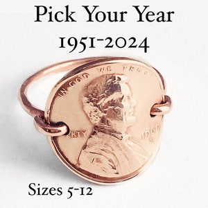 Copper Penny For Your Thoughts Keepsake Ring Years 1951 to 2021 Comfort Fit Recycled Repurposed image 1