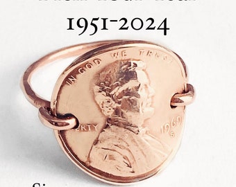 Copper Penny For Your Thoughts Keepsake Ring Years 1951 to 2021 Comfort Fit Recycled Repurposed