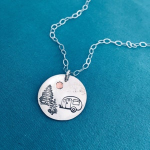 Tent Airstream Canned Ham Camping is my Sanity Sterling Silver and Copper Necklace Camper Trailer image 2