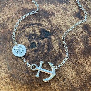 Anchor Sterling Silver Pendant With Compass Charm Necklace image 6