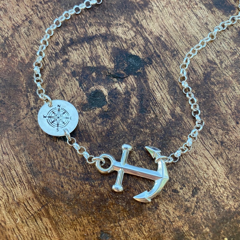 Anchor Sterling Silver Pendant With Compass Charm Necklace image 2