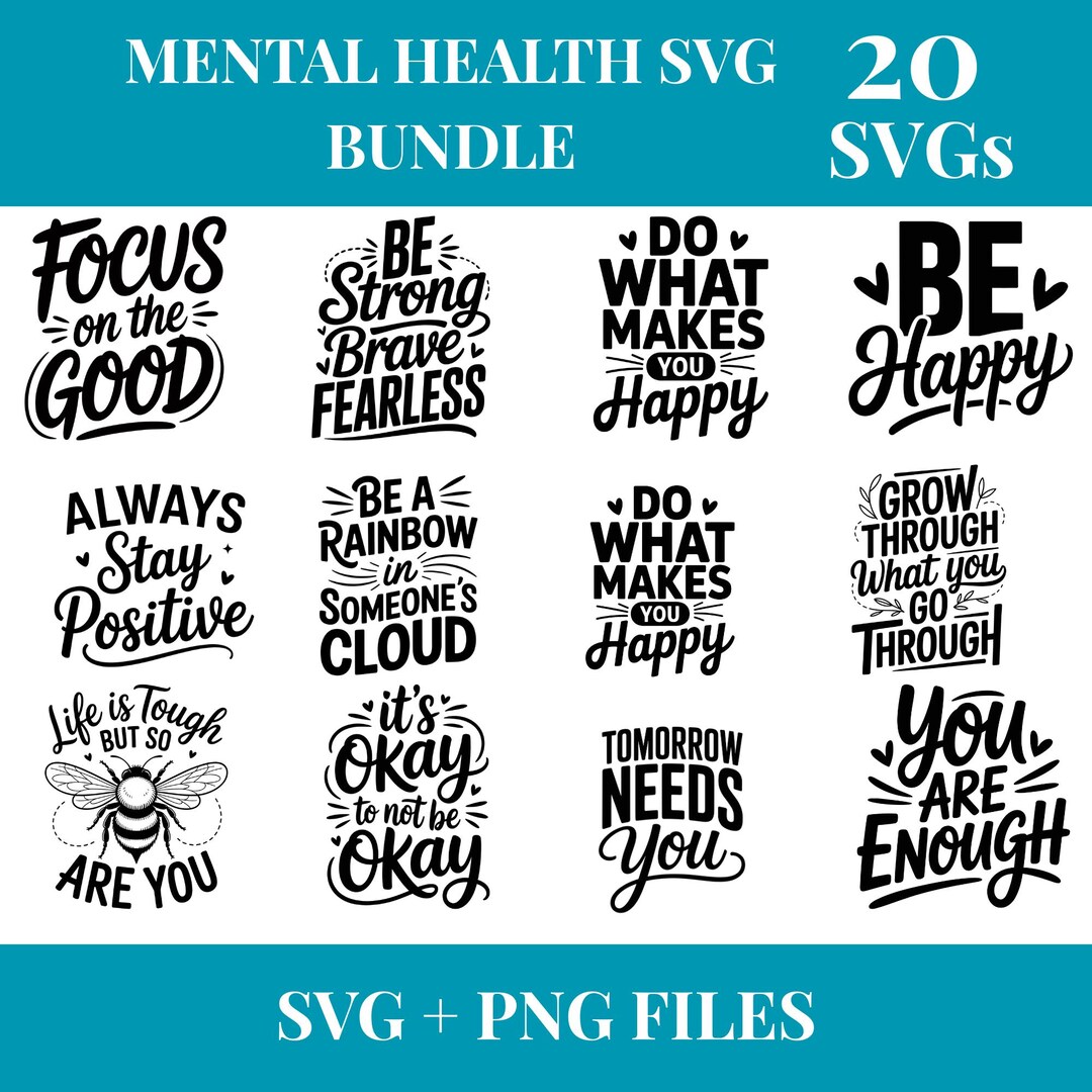 Mental Health SVG Bundle | Self Care & Positive Affirmation SVG ...