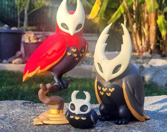 Hand-Painted Hollow Knight Owl Figurine Combo - Protagonist, Hornet, & Vessel