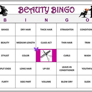 Bingospel Kapsalon Beauty - Stylist en schoonheidsverzorging Leuk, downloaden, afdrukken en spelen! 30 bingokaarten