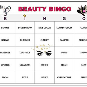 Fun Beauty Bingo- Game about Hair Care, Makeup, Download, Print and Play! 30 Bingo Cards