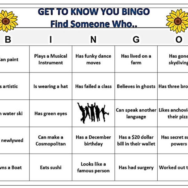 Find Someone Who.. Mingle Bingo (30 Cards) Fun Ice Breaker Game for family reunion /high school reunion - Fun!  Print and play! Digital File