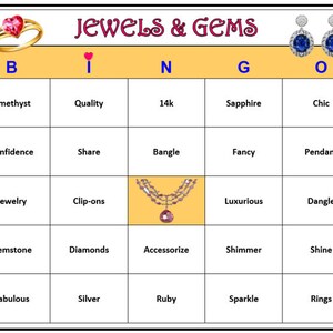 Jewels & Gems Bingo-Spiel für Schmuck Verkaufsparty, Konferenz oder Geschäft. Spaß! Herunterladen, drucken und spielen! 60 Bingo Karten