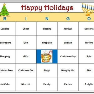 Bingo de Noël et de Hanoucca - Un jeu de vacances amusant pour tout le monde !  Téléchargez, imprimez et jouez ! 30 cartes de bingo