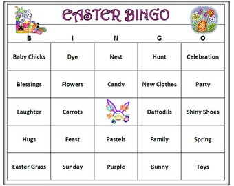 Easter Party Bingo Game (30 Cards) Easter Theme Bingo Words. Print and Play!