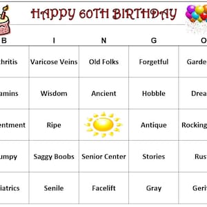 Bingo amusant pour les 60 ans : célébrez le vieillissement en riant, téléchargez, imprimez et jouez ! 30 cartes uniques