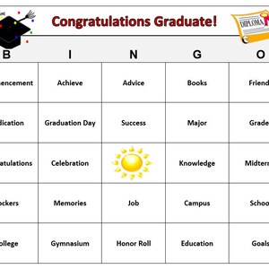 Juego de bingo para la fiesta de graduación: ¡celebra tu graduación con estilo! ¡Diversión de fin de año! ¡Descárgalo, imprímelo y juega! 30 tarjetas únicas