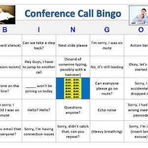 Bingogame conference call: hilarisch spel voor zakelijk evenement of virtuele vergadering, inclusief 30 bingokaarten per post