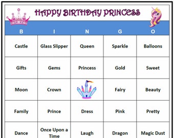 Princess Birthday Party Bingo-  Fun and Easy to Play! Princess Bingo Words (30 Cards) Print and Play!