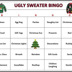 Ugly Sweater Bingo - Feestelijk kerstplezier voor kinderen en volwassenen, 30 unieke kaarten naar jou gemaild!
