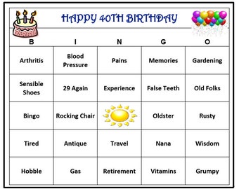 40th birthday party bingo