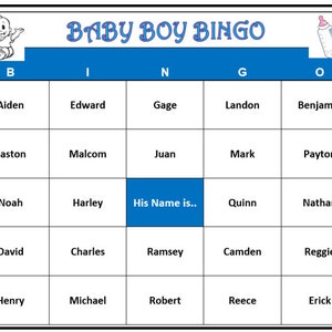 Bingo avec les prénoms de bébé - Jeu amusant de révélation du sexe, fête de révélation des prénoms ! Comprend 60 cartes de bingo uniques