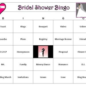 Juego de bingo nupcial elegante con novia afroamericana: divertido y fácil de jugar. Descarga, imprime y juega. Incluye 30 tarjetas