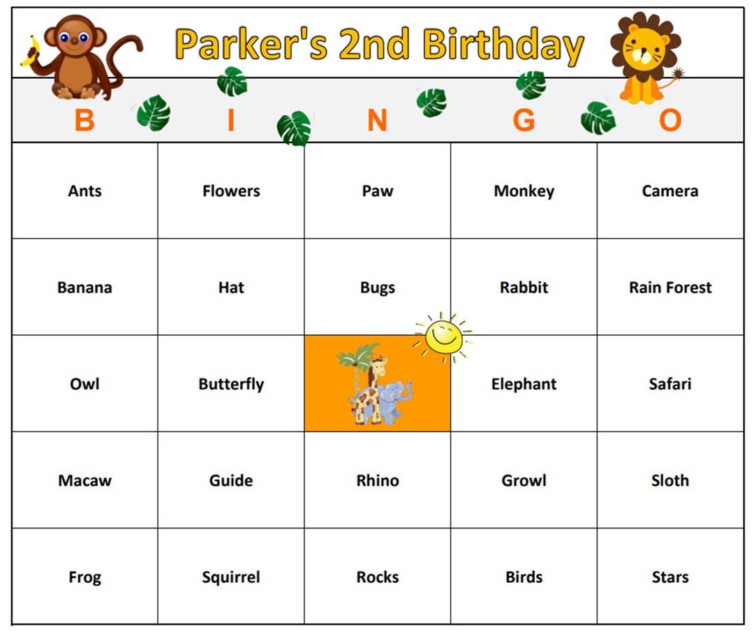 Personalized Safari Party Bingo Game for Kid's Birthday Party. Fun Wild ...