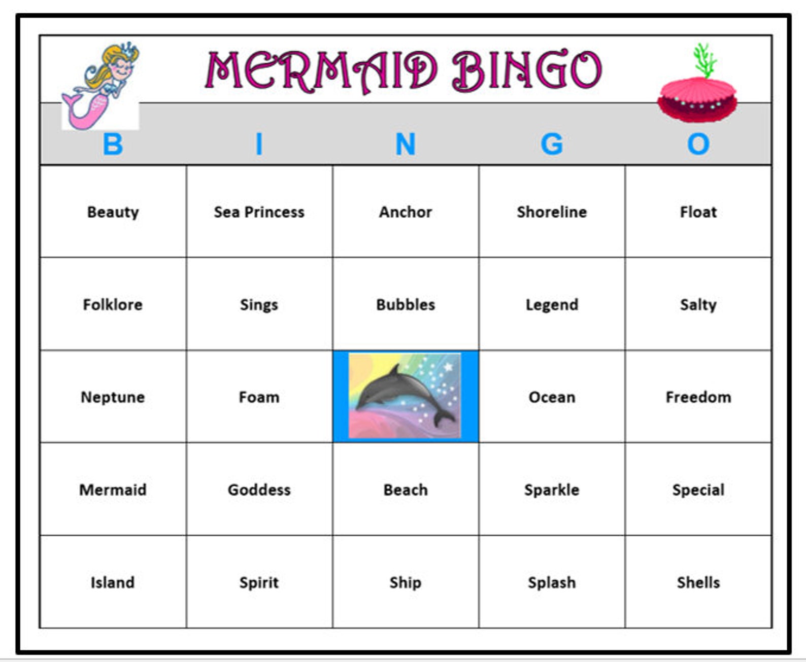 Fun Mermaid Bingo Game Perfect for Sea Theme Party for All Ages
