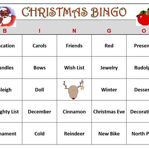 Kerstbingo-vakantiespel is leuk voor iedereen, met zwarte kerstman! Inclusief 30 unieke bingokaarten die naar jou worden gemaild
