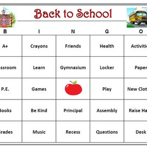 Jogo de bingo de volta às aulas - Jogo divertido para dar as boas-vindas às crianças de volta às aulas, ótima atividade em sala de aula, jogo para impressão, inclui 30 cartões de bingo