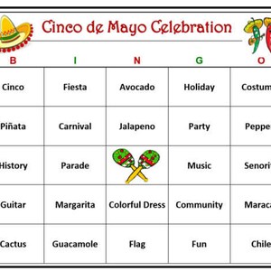 Bingo del Cinco de Mayo: ¡Celebra con diversión! ¡Olé! - 30 cartones de bingo