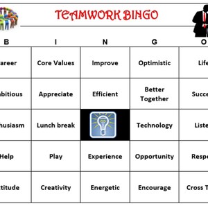 Motiverende teambuildingbingo: ideaal spel voor zakelijke evenementen, conferenties, leuk kantoorspel, 30 kaarten per post