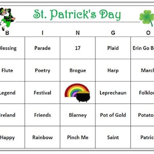 St. Patrick's Day Party Bingo- St Patty's Day Bingo Words -Very Fun! Print and Play! Digital download. 30 Cards