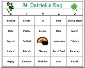 St. Patrick's Day Party Bingo Game (30 Cards) St Patricks Day Bingo Words -Very Fun! Print and Play!