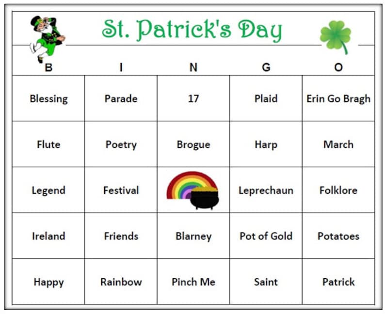 St. Patrick's Day Party Bingo Game 60 Cards St Patricks Day Bingo Words Very Fun Print and Play image 1