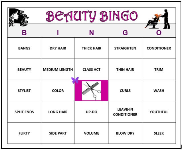 Hair Salon Beauty Bingo-- Jogo de Cosmetologia para Cabeleireiros, Salão de Beleza, Muito Divertido! Baixe, Imprima e jogue! 60 Cartões