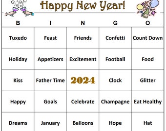 New Years Eve Party or New Years Day Bingo Game!  Ring in 2024 with a fun Bingo Game! 30 Cards mailed to you.