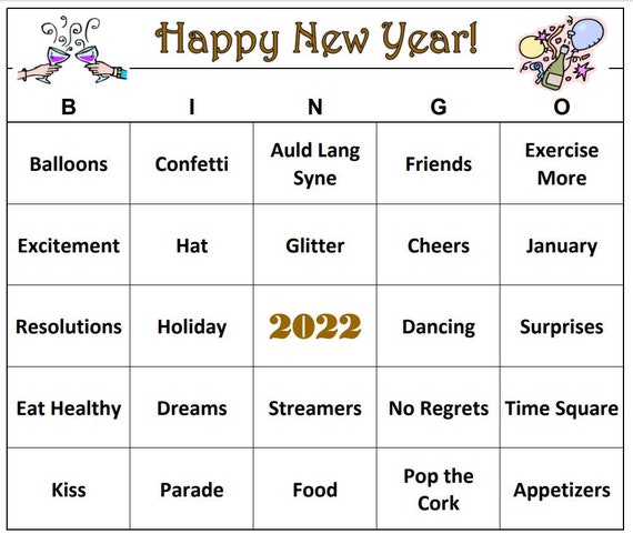 New Years Eve Party Or New Years Day Bingo Game Ring In 2022 Etsy