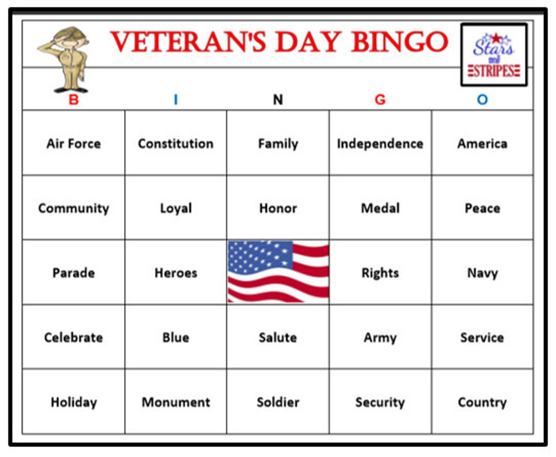 Veteran's Day Bingo Game 30 Cards Fun and Easy to Play Print and Play