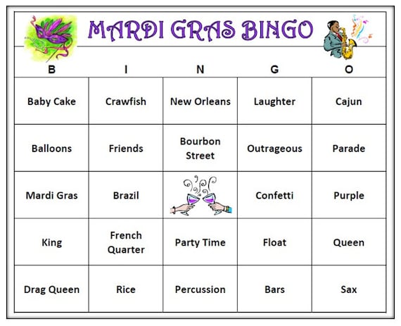 Mardi Gras Bingo Cards Mardi Gras Bingo Cards