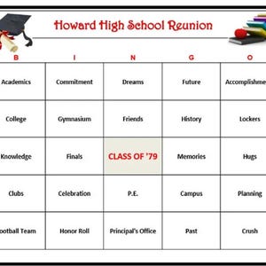 Custom bingo High School Reunion - Leuk en gemakkelijk te spelen, aangepast spel met jouw woorden, 30 unieke kaarten naar jou gemaild