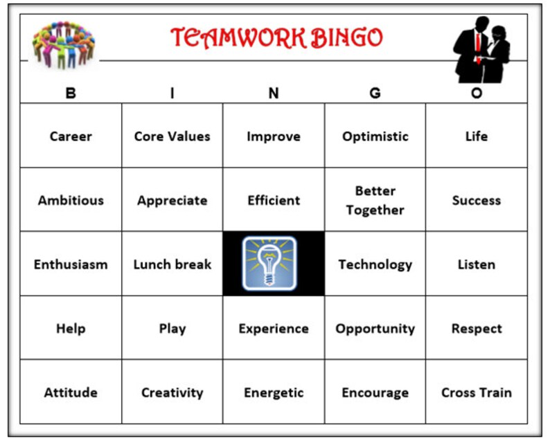 Teamwork Team Building Bingo Game Inspire, Motivate, Fun ..creative
