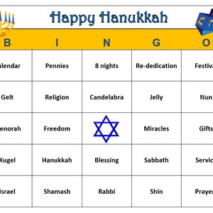 Hanukkah-bingospel - Leuke activiteit om Joodse traditie te vieren - 30 kaarten naar jou gemaild