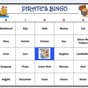 Piratenfeest kinderbingospel - leuk verjaardagsspel voor kinderen. Makkelijk te spelen. 30 kaarten verzonden