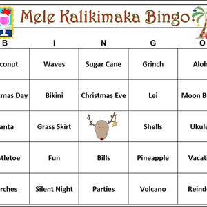 Bingo Mele Kalikimaka - Feestelijk kerstspel met Aloha Spirit, leuk voor alle leeftijden, 30 bingokaarten verzonden