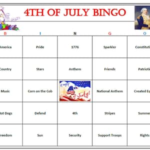 4 juli Bingo-Patriottic Block Party Game, leuk en gemakkelijk te spelen!  30 bingokaarten naar jou gemaild